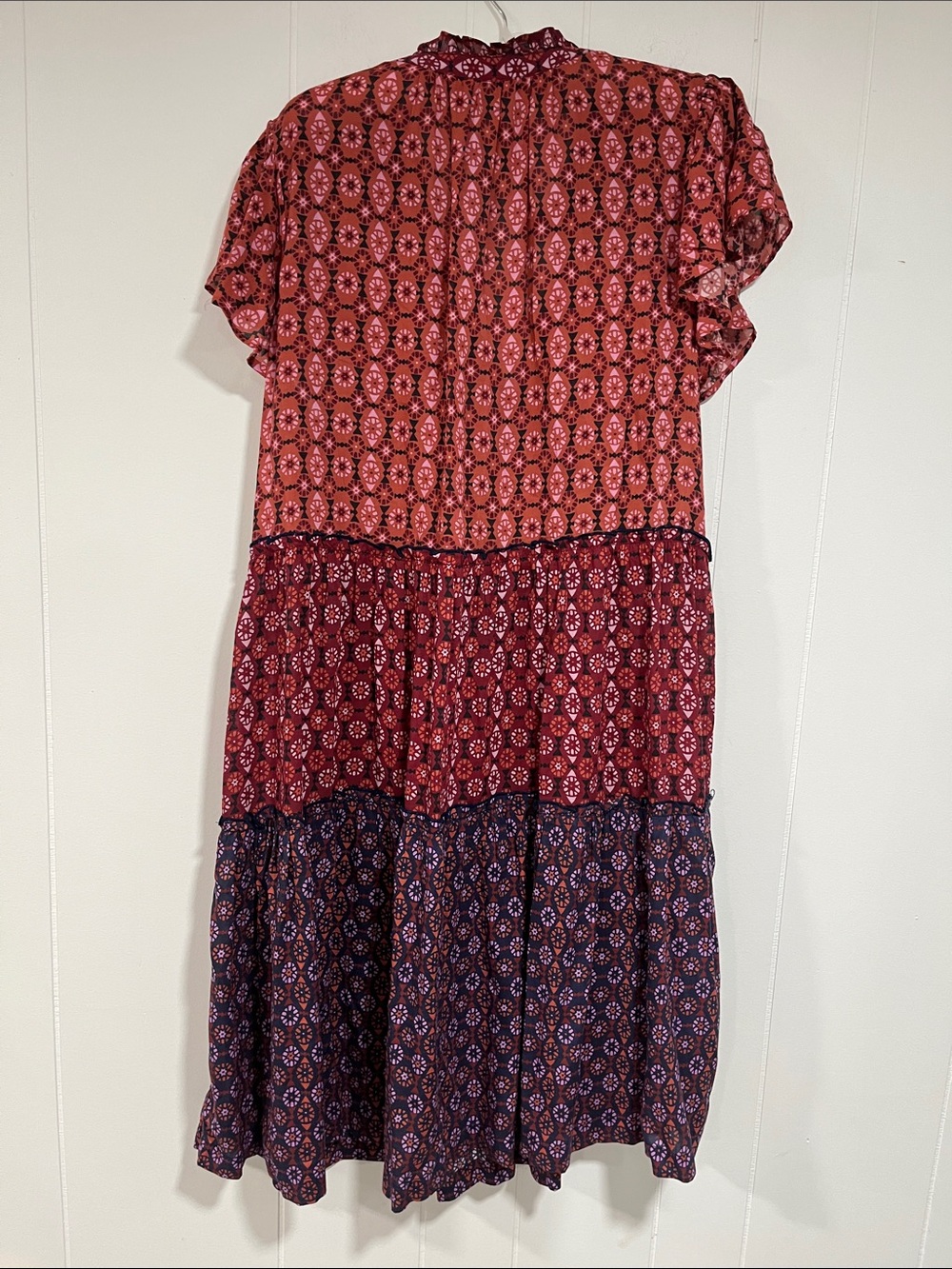 Anthropologie Floral Tiered Short-Sleeve Midi Dress - Red XL boho - Picture 6 of 10